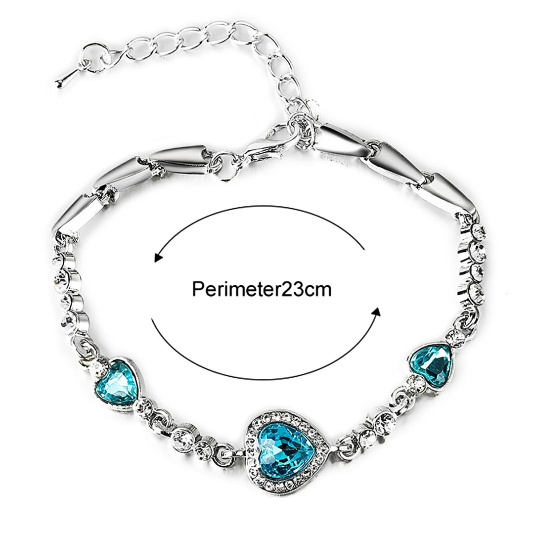 Women Heart Shape Blue Rhinestone Alloy Adjustable Elegant Chain Bracelet for Party Image 11
