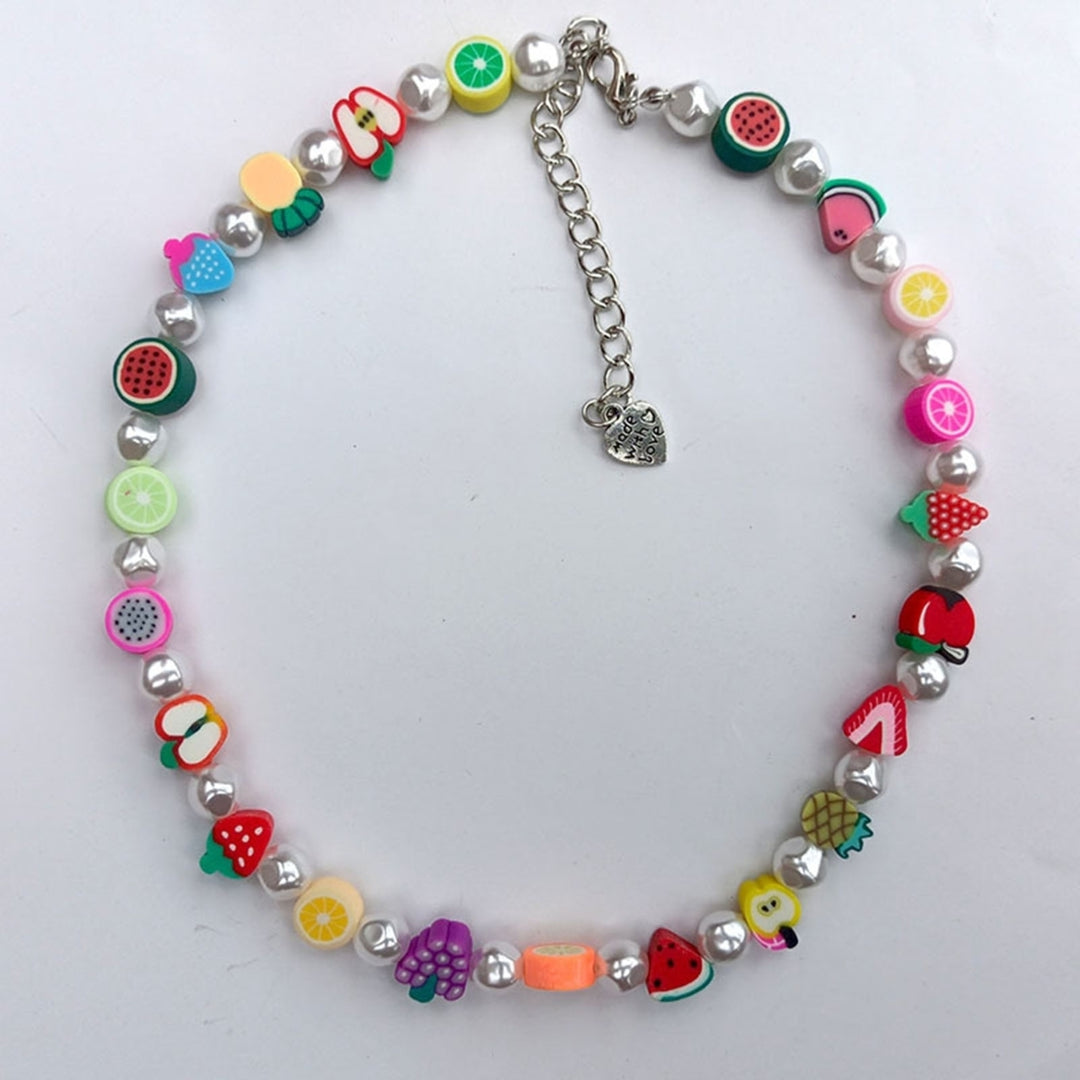 Fruit Shape Choker Necklace Colorful Polymer Clay Faux Pearl Girl Beaded Necklace Jewelry Accessory Image 10