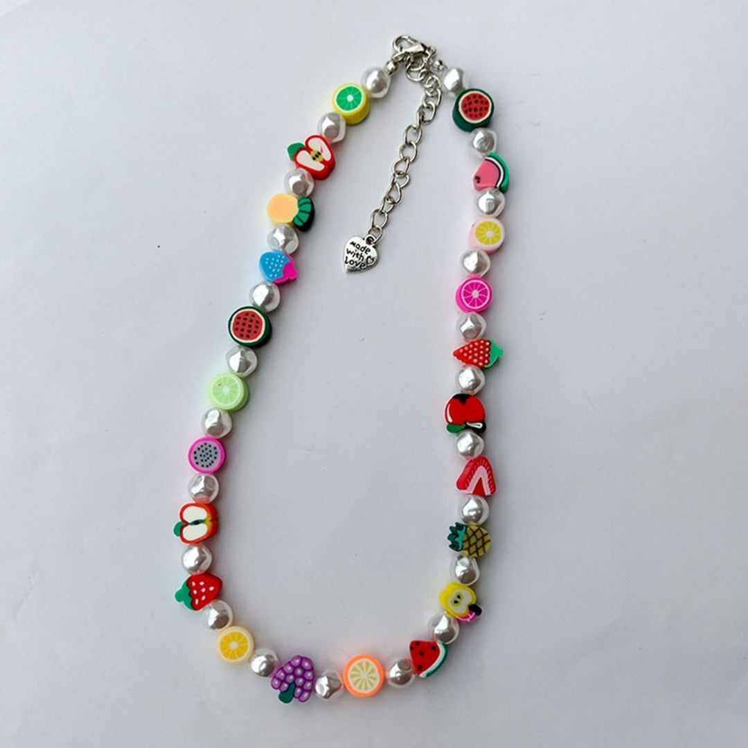 Fruit Shape Choker Necklace Colorful Polymer Clay Faux Pearl Girl Beaded Necklace Jewelry Accessory Image 12