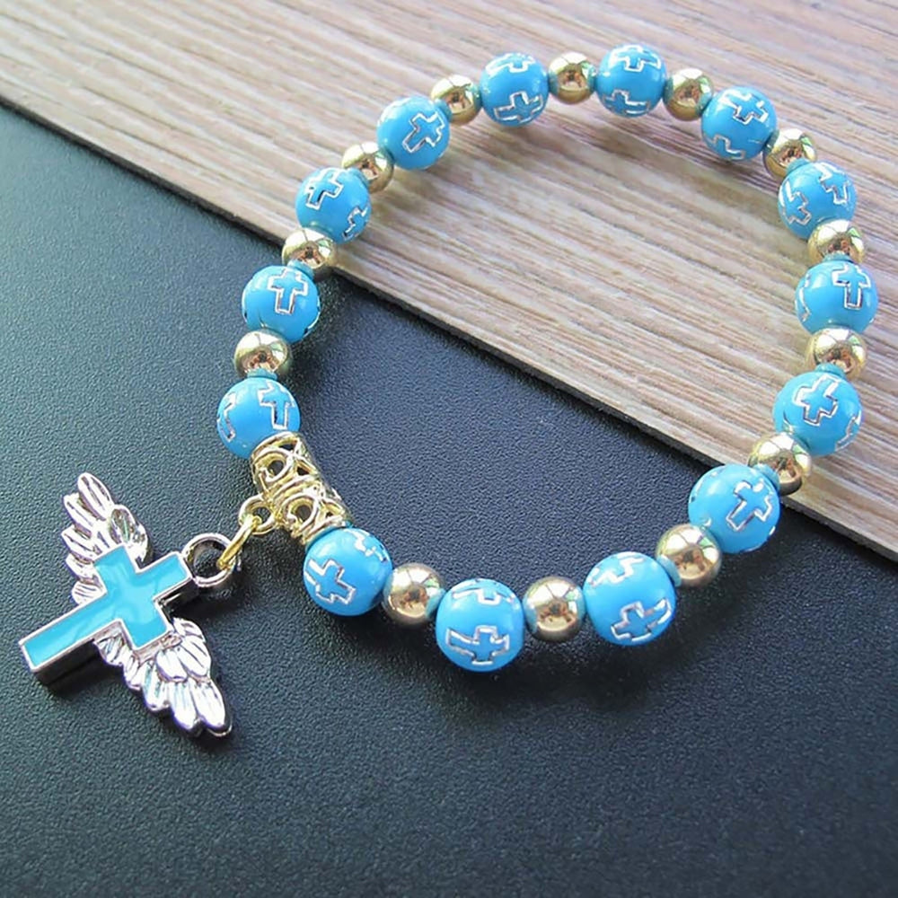 Angel Wing Cross Pendant Unisex Bracelet Traditional Acrylic DIY Handmade Beads Bracelet for Church Event Image 2