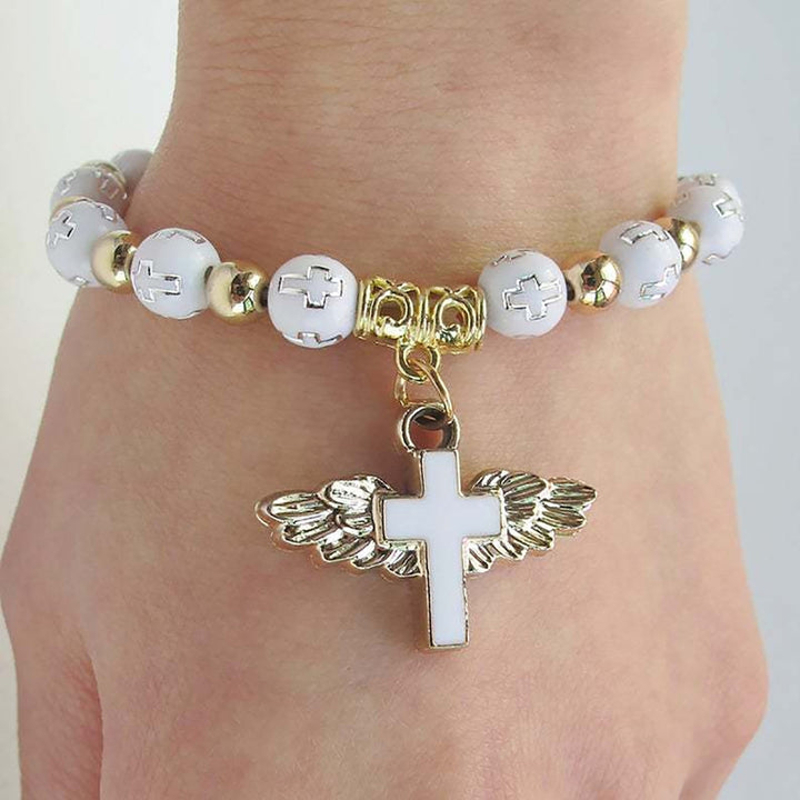 Angel Wing Cross Pendant Unisex Bracelet Traditional Acrylic DIY Handmade Beads Bracelet for Church Event Image 3