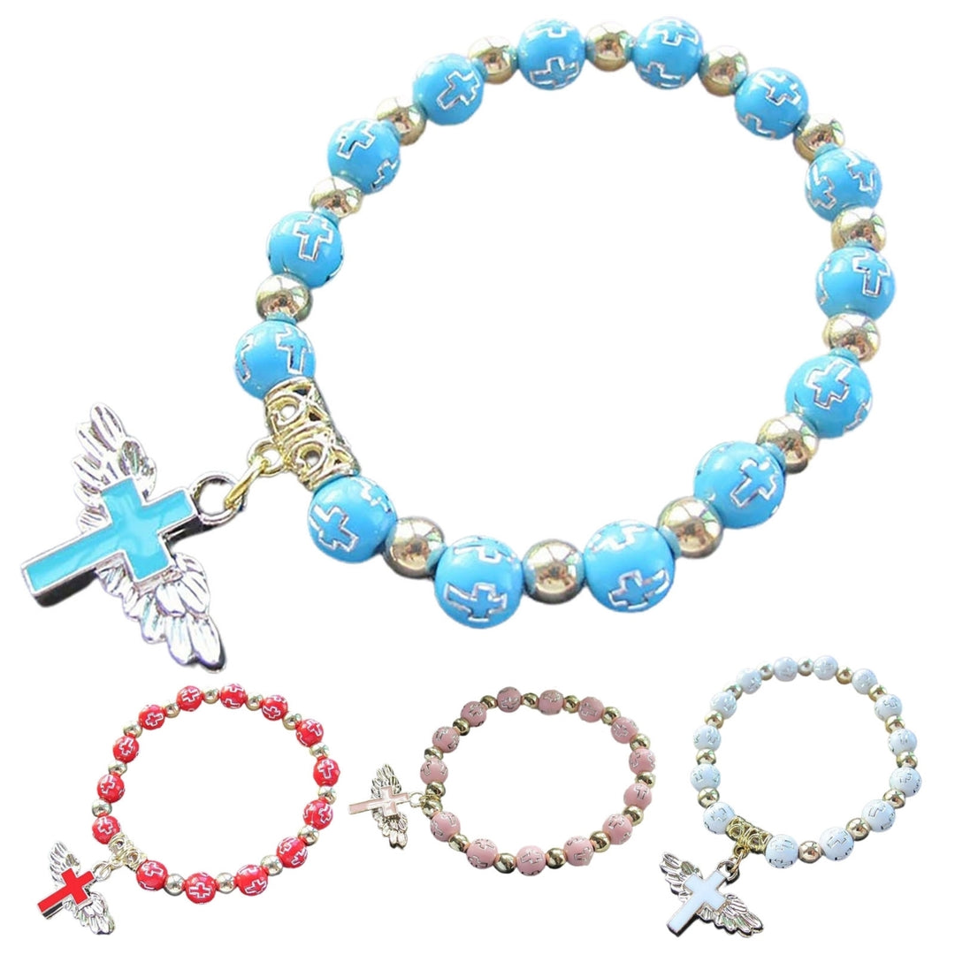 Angel Wing Cross Pendant Unisex Bracelet Traditional Acrylic DIY Handmade Beads Bracelet for Church Event Image 6