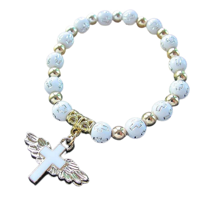 Angel Wing Cross Pendant Unisex Bracelet Traditional Acrylic DIY Handmade Beads Bracelet for Church Event Image 8