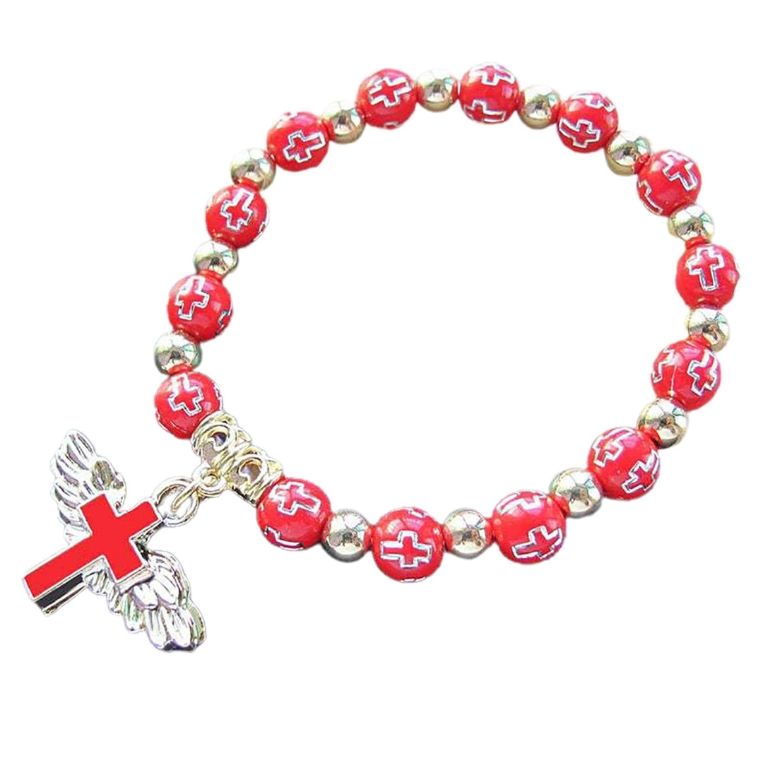 Angel Wing Cross Pendant Unisex Bracelet Traditional Acrylic DIY Handmade Beads Bracelet for Church Event Image 9