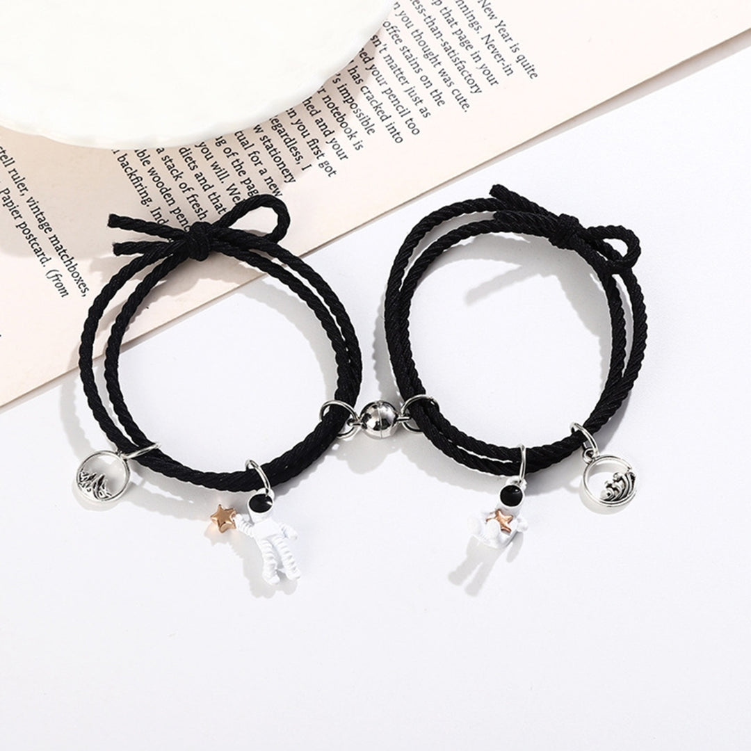 2Pcs Exquisite Bracelet Magnetic Adsorption Alloy Adorable Spaceman Pendant Fashion Bracelet for Girls Image 1