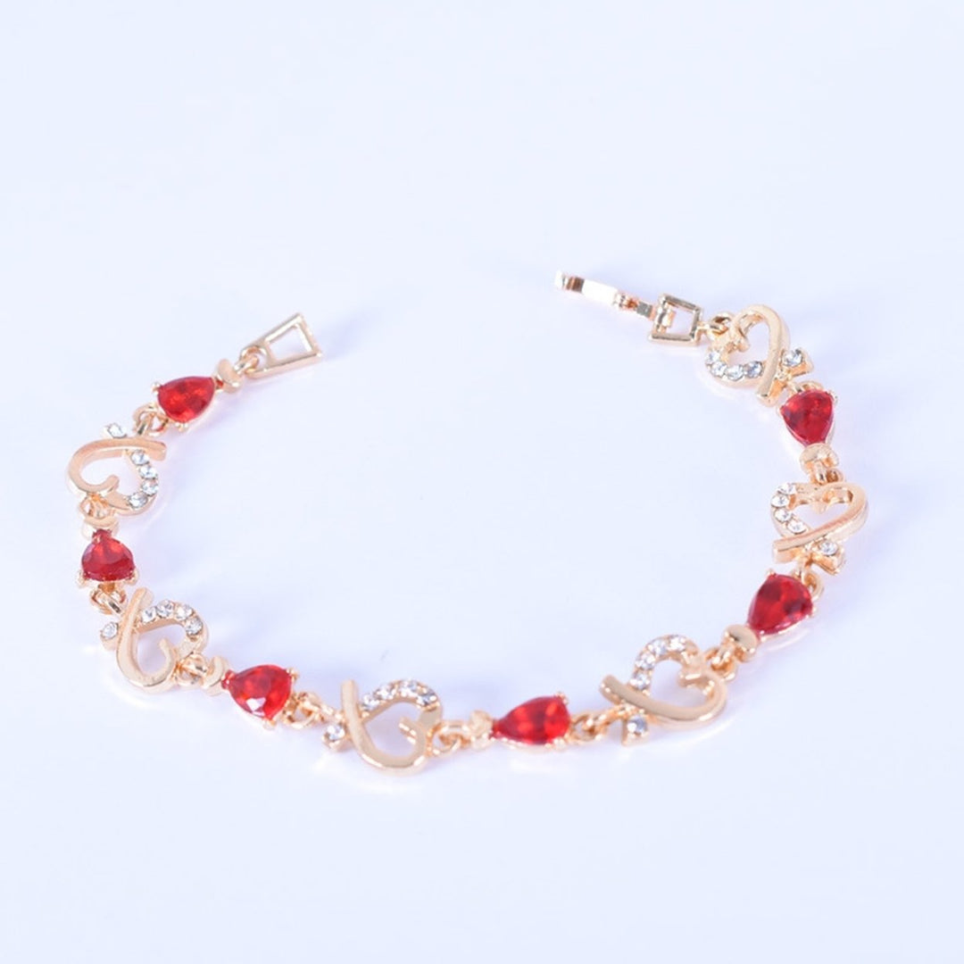 Heart Hollow Women Bracelet Alloy Red Rhinestone Chain Bracelet Jewelry Accessory Image 1