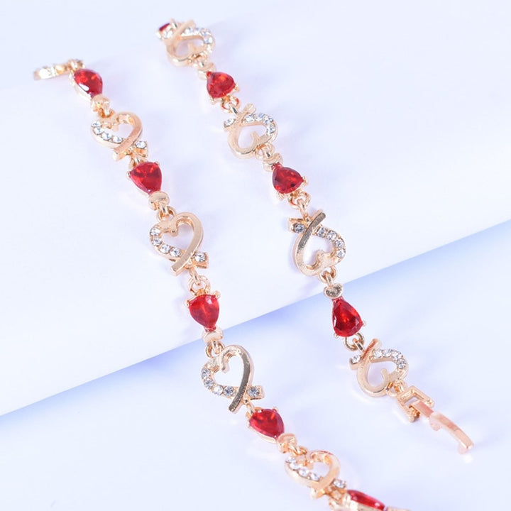 Heart Hollow Women Bracelet Alloy Red Rhinestone Chain Bracelet Jewelry Accessory Image 2