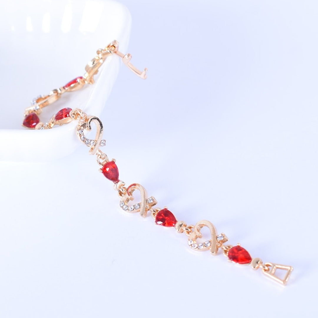 Heart Hollow Women Bracelet Alloy Red Rhinestone Chain Bracelet Jewelry Accessory Image 3