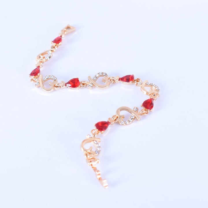 Heart Hollow Women Bracelet Alloy Red Rhinestone Chain Bracelet Jewelry Accessory Image 4