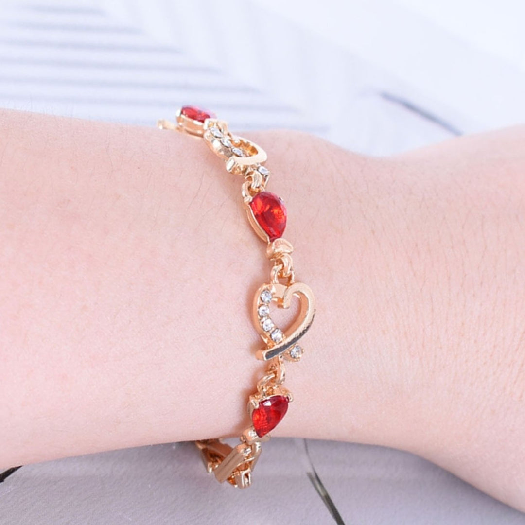 Heart Hollow Women Bracelet Alloy Red Rhinestone Chain Bracelet Jewelry Accessory Image 6