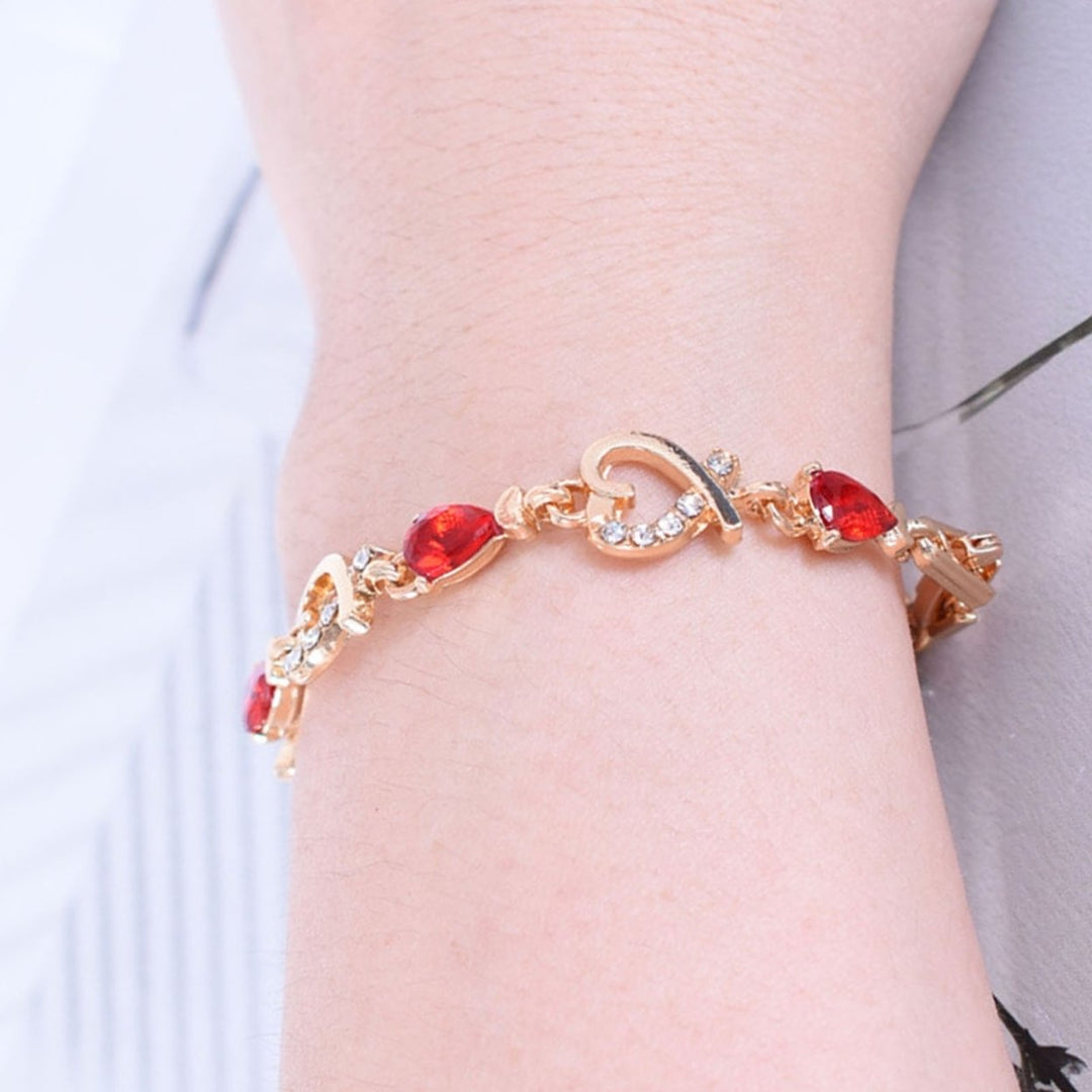 Heart Hollow Women Bracelet Alloy Red Rhinestone Chain Bracelet Jewelry Accessory Image 7