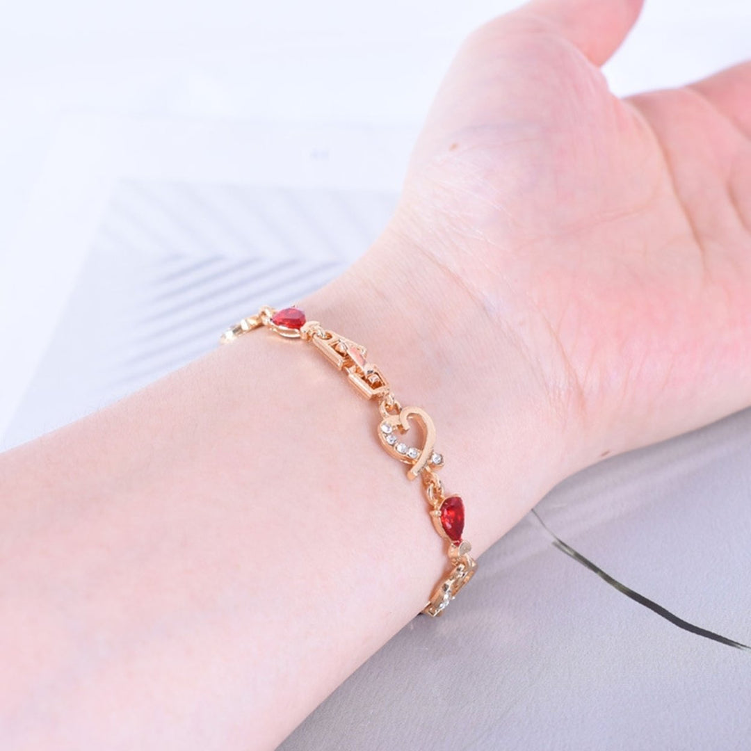 Heart Hollow Women Bracelet Alloy Red Rhinestone Chain Bracelet Jewelry Accessory Image 8