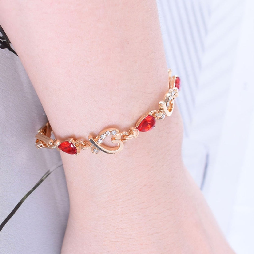 Heart Hollow Women Bracelet Alloy Red Rhinestone Chain Bracelet Jewelry Accessory Image 9