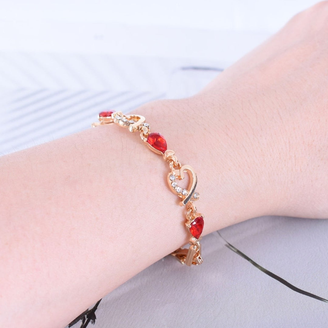 Heart Hollow Women Bracelet Alloy Red Rhinestone Chain Bracelet Jewelry Accessory Image 10