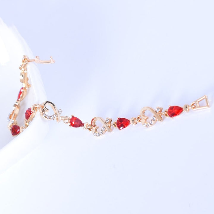 Heart Hollow Women Bracelet Alloy Red Rhinestone Chain Bracelet Jewelry Accessory Image 12