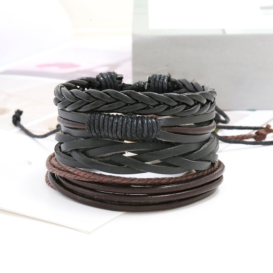 4Pcs Multi-layer Faux Leather Braided Bracelets Linen Rope Adjustable Handmade Unisex Bracelets Jewelry Accessories Image 6