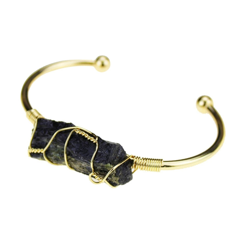 Wire Wrap Natural Stone Women Bracelet Alloy Irregular Stone Opening Adjustable Bangle Jewelry Gift Image 2