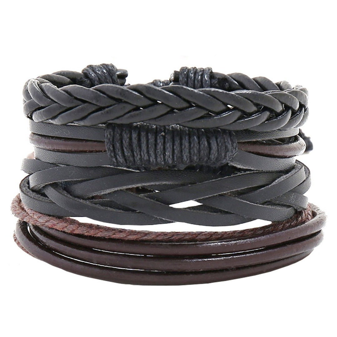 4Pcs Multi-layer Faux Leather Braided Bracelets Linen Rope Adjustable Handmade Unisex Bracelets Jewelry Accessories Image 8