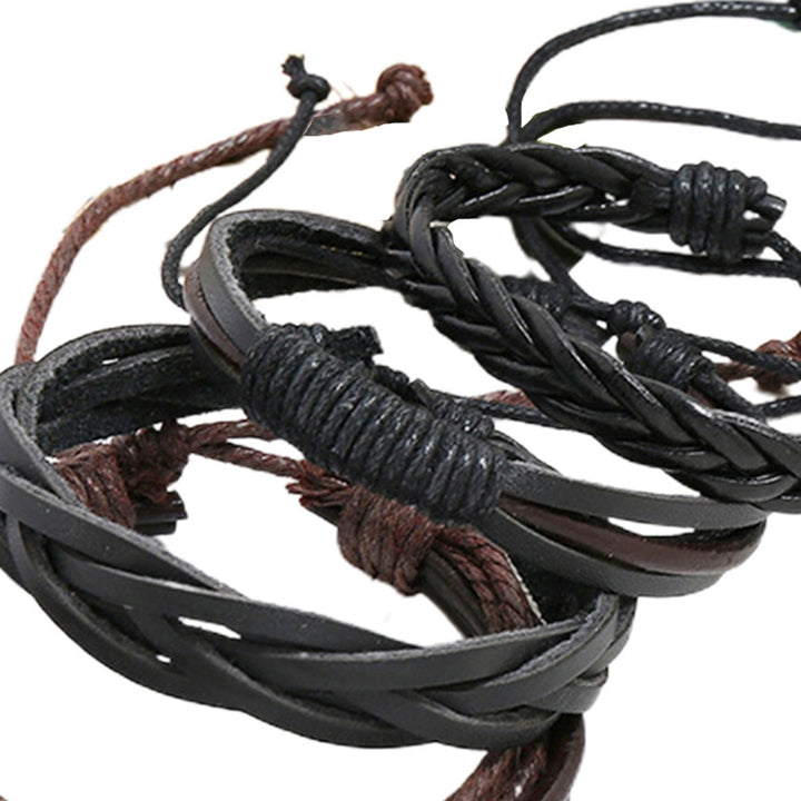 4Pcs Multi-layer Faux Leather Braided Bracelets Linen Rope Adjustable Handmade Unisex Bracelets Jewelry Accessories Image 11