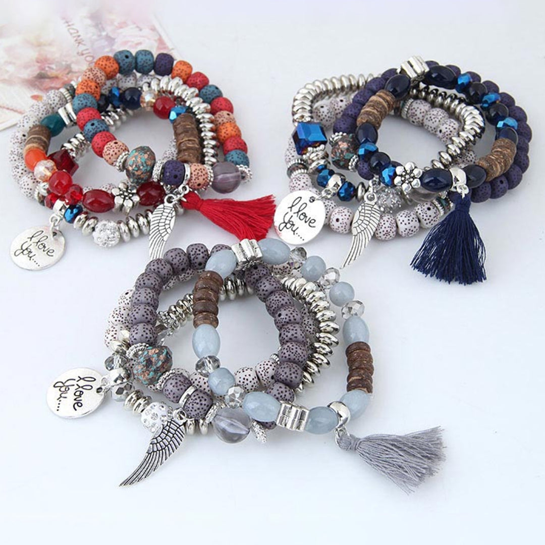 4Pcs Beautiful Stylish Alloy Adorable Wooden Beads Bracelet Fashion Bracelet for Party Image 1