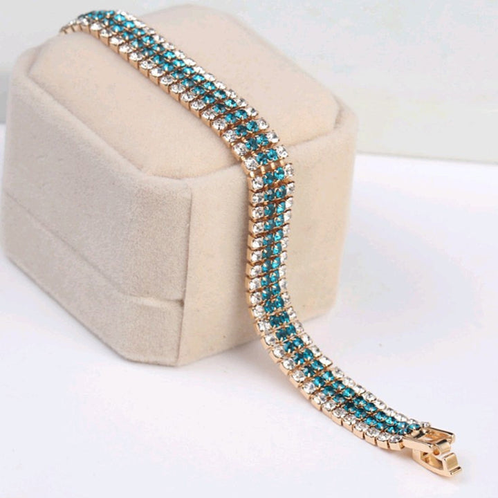 Rhinestone Luxury Women Bracelet Copper Shiny Four Rows Chain Bracelet Jewelry Accessory Image 2