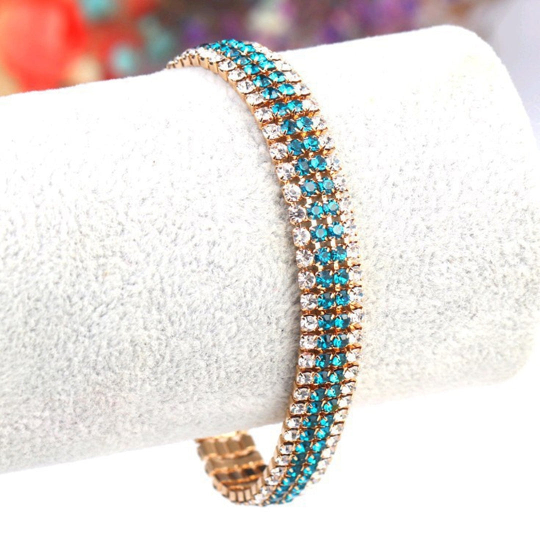 Rhinestone Luxury Women Bracelet Copper Shiny Four Rows Chain Bracelet Jewelry Accessory Image 3