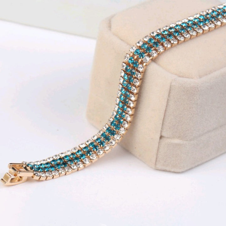 Rhinestone Luxury Women Bracelet Copper Shiny Four Rows Chain Bracelet Jewelry Accessory Image 4