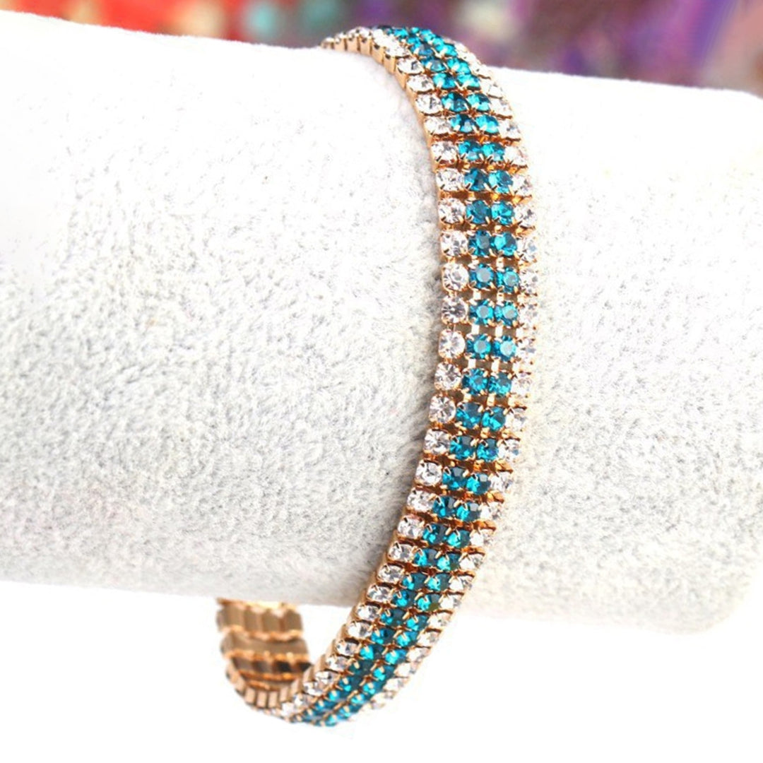 Rhinestone Luxury Women Bracelet Copper Shiny Four Rows Chain Bracelet Jewelry Accessory Image 6