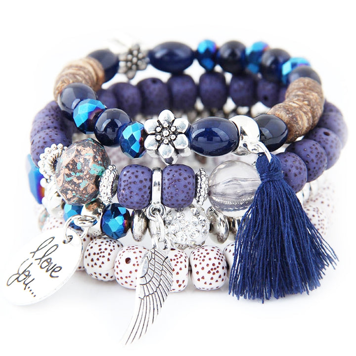 4Pcs Beautiful Stylish Alloy Adorable Wooden Beads Bracelet Fashion Bracelet for Party Image 6