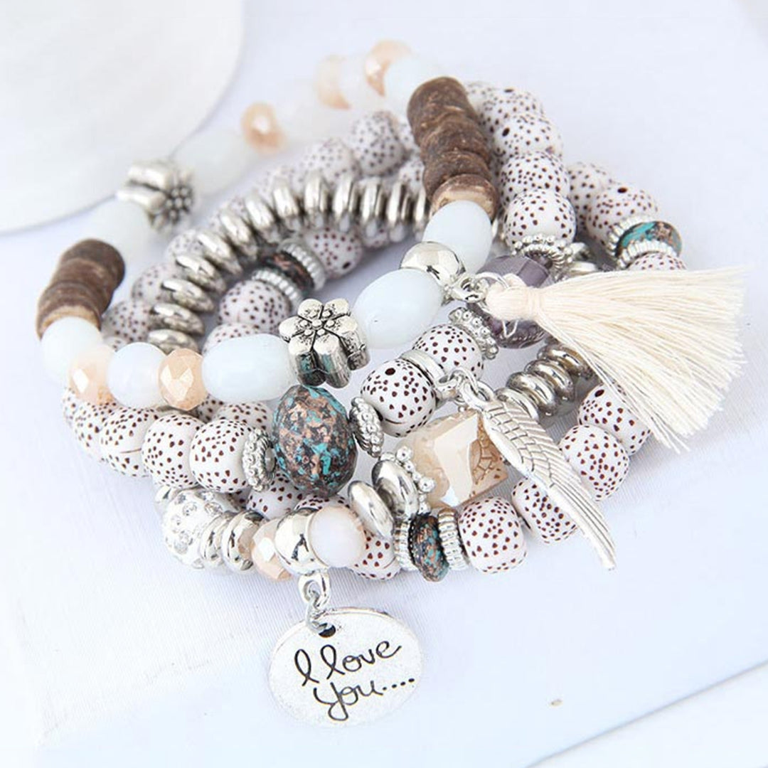 4Pcs Beautiful Stylish Alloy Adorable Wooden Beads Bracelet Fashion Bracelet for Party Image 7