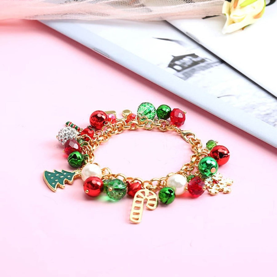 Alloy Christmas Bracelet Bell Faux Crystal Snowflake Christmas Tree Bracelet for Party Image 1