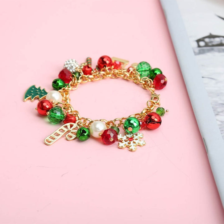 Alloy Christmas Bracelet Bell Faux Crystal Snowflake Christmas Tree Bracelet for Party Image 2