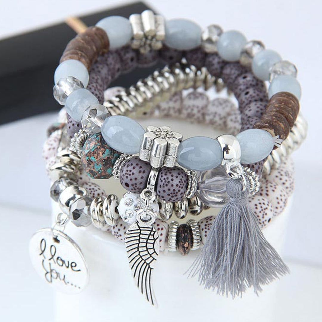 4Pcs Beautiful Stylish Alloy Adorable Wooden Beads Bracelet Fashion Bracelet for Party Image 11