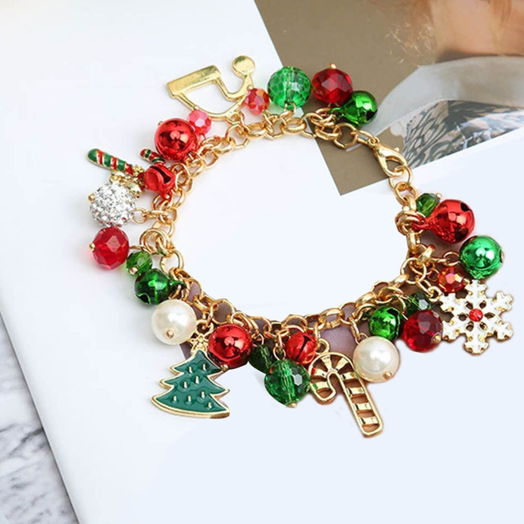 Alloy Christmas Bracelet Bell Faux Crystal Snowflake Christmas Tree Bracelet for Party Image 3
