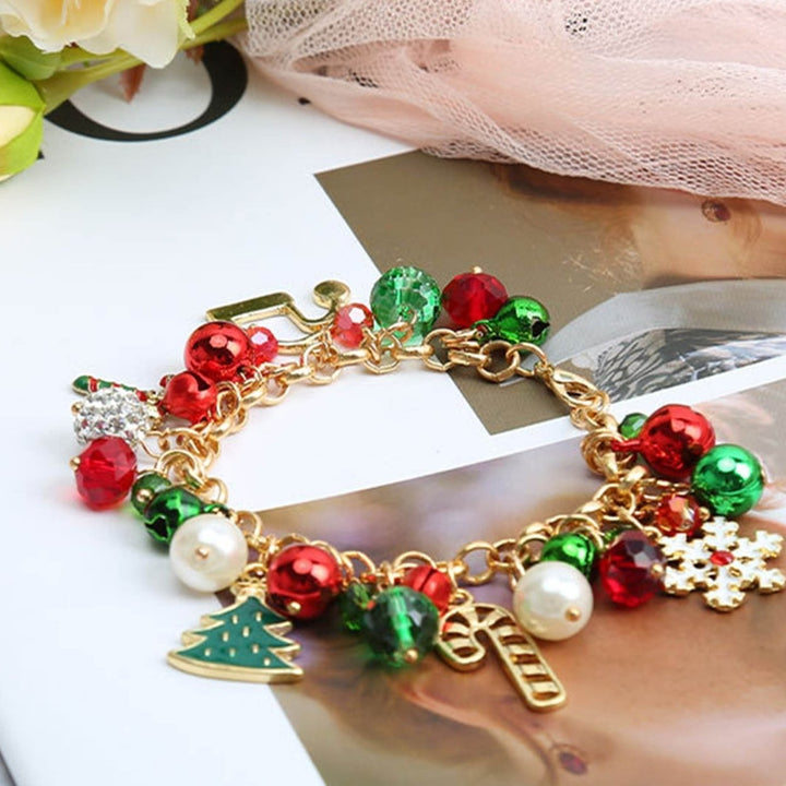 Alloy Christmas Bracelet Bell Faux Crystal Snowflake Christmas Tree Bracelet for Party Image 4