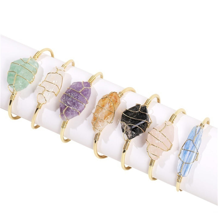 Charming Bangle Durable Copper Open End Faux Crystal Bracelet for Daily Wear Image 11