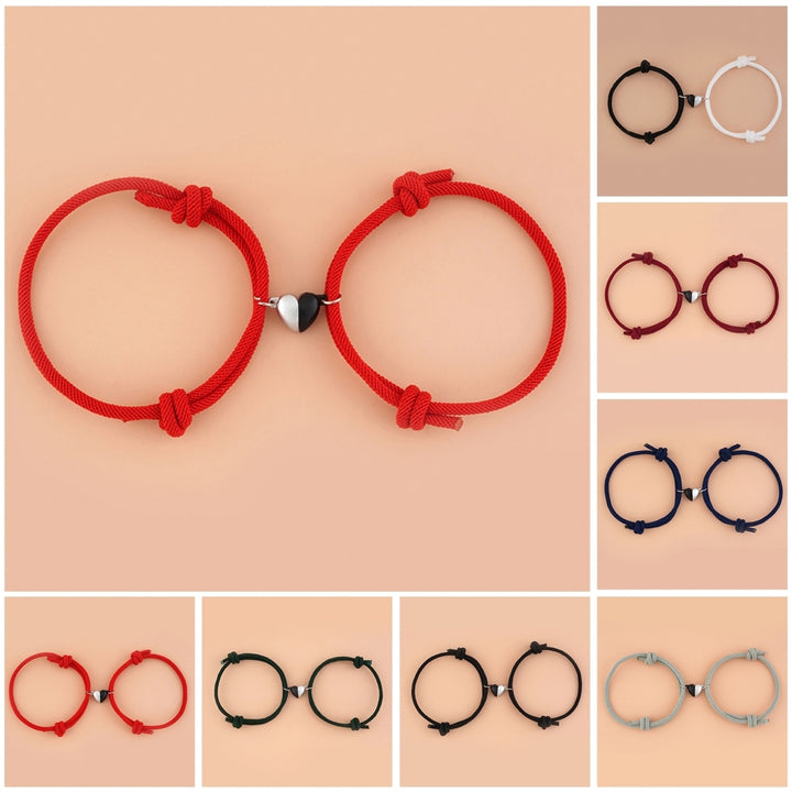 2Pcs Rope Bangle Fade-proof Fine Workmanship Nice-looking Magnetic Heart Pendant Bracelet for Couple Image 1