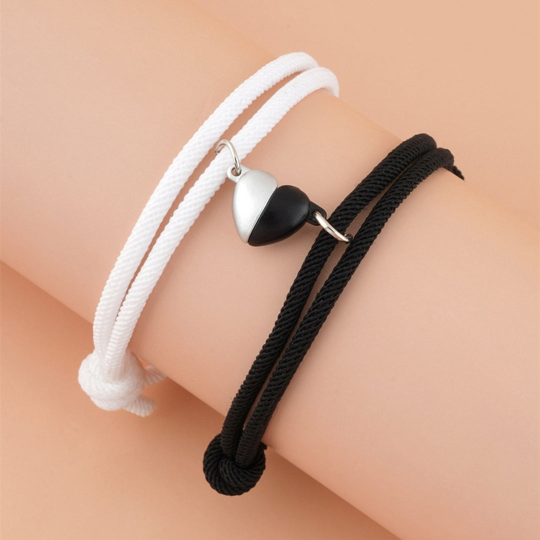 2Pcs Rope Bangle Fade-proof Fine Workmanship Nice-looking Magnetic Heart Pendant Bracelet for Couple Image 9