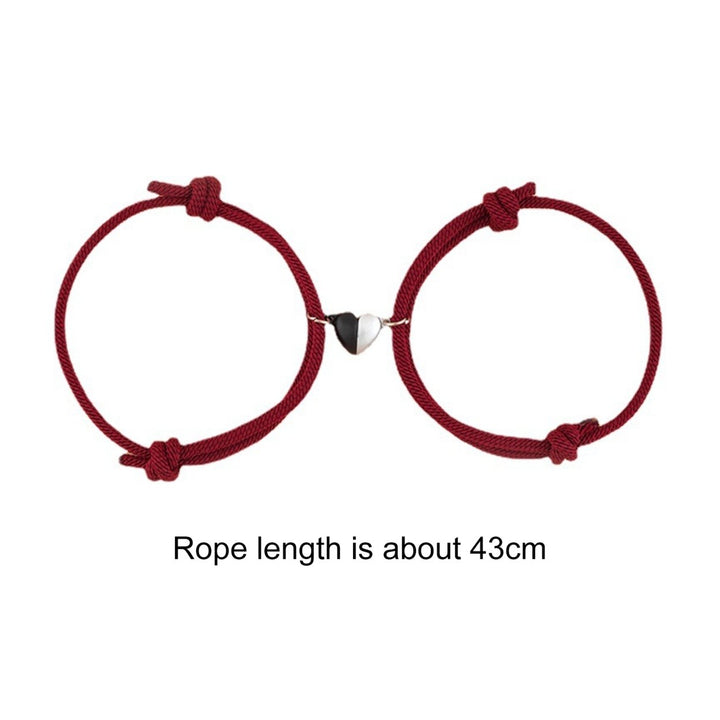 2Pcs Rope Bangle Fade-proof Fine Workmanship Nice-looking Magnetic Heart Pendant Bracelet for Couple Image 12