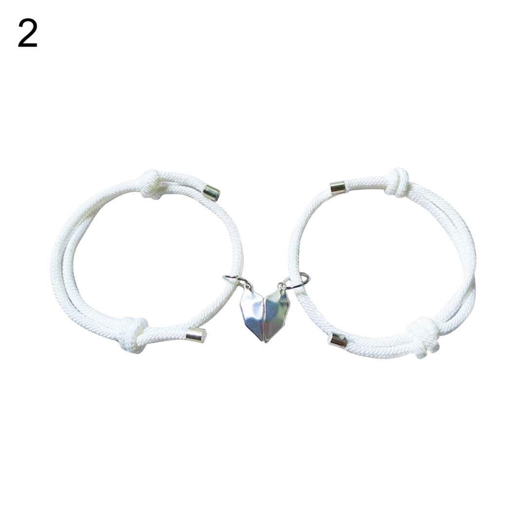 1 Pair Couple Bracelets Adjustable Length Heart Pendant Eye-catching Distance Magnet Attraction Bracelet for Home Image 3