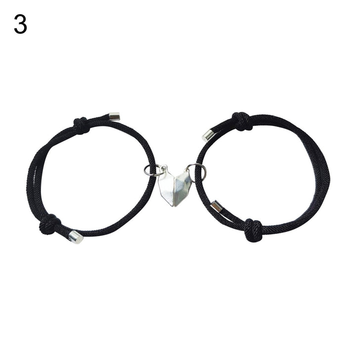 1 Pair Couple Bracelets Adjustable Length Heart Pendant Eye-catching Distance Magnet Attraction Bracelet for Home Image 1