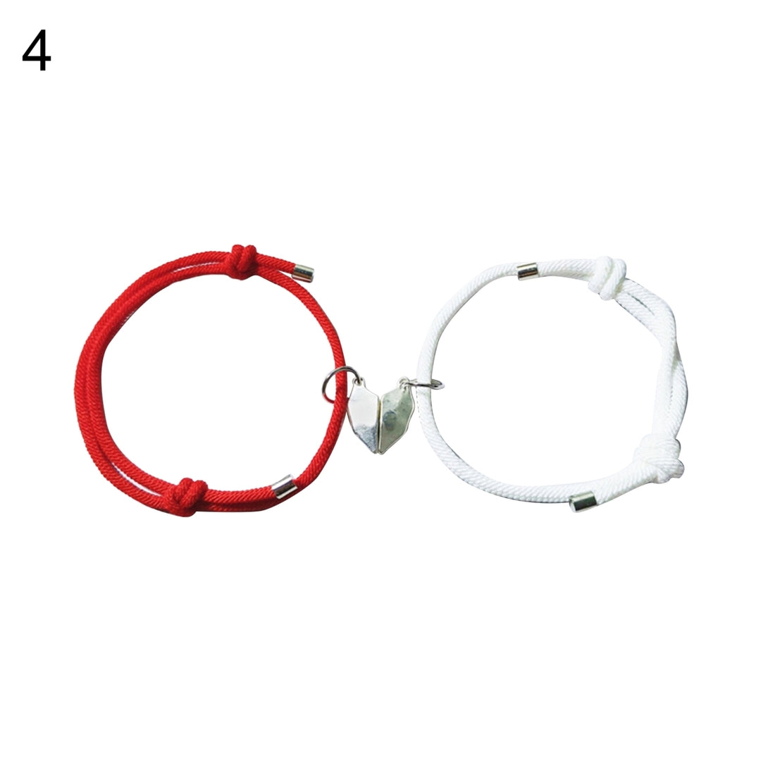 1 Pair Couple Bracelets Adjustable Length Heart Pendant Eye-catching Distance Magnet Attraction Bracelet for Home Image 4