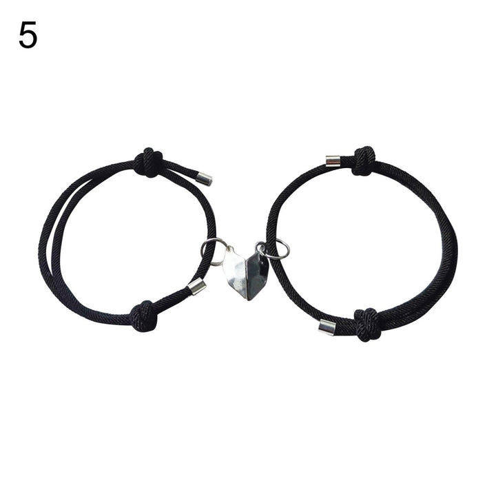 1 Pair Couple Bracelets Adjustable Length Heart Pendant Eye-catching Distance Magnet Attraction Bracelet for Home Image 1