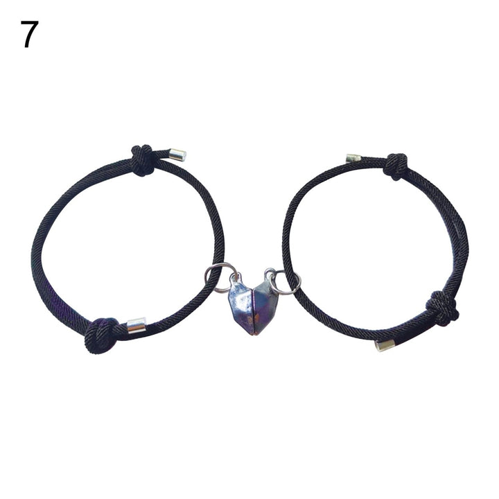 1 Pair Couple Bracelets Adjustable Length Heart Pendant Eye-catching Distance Magnet Attraction Bracelet for Home Image 1