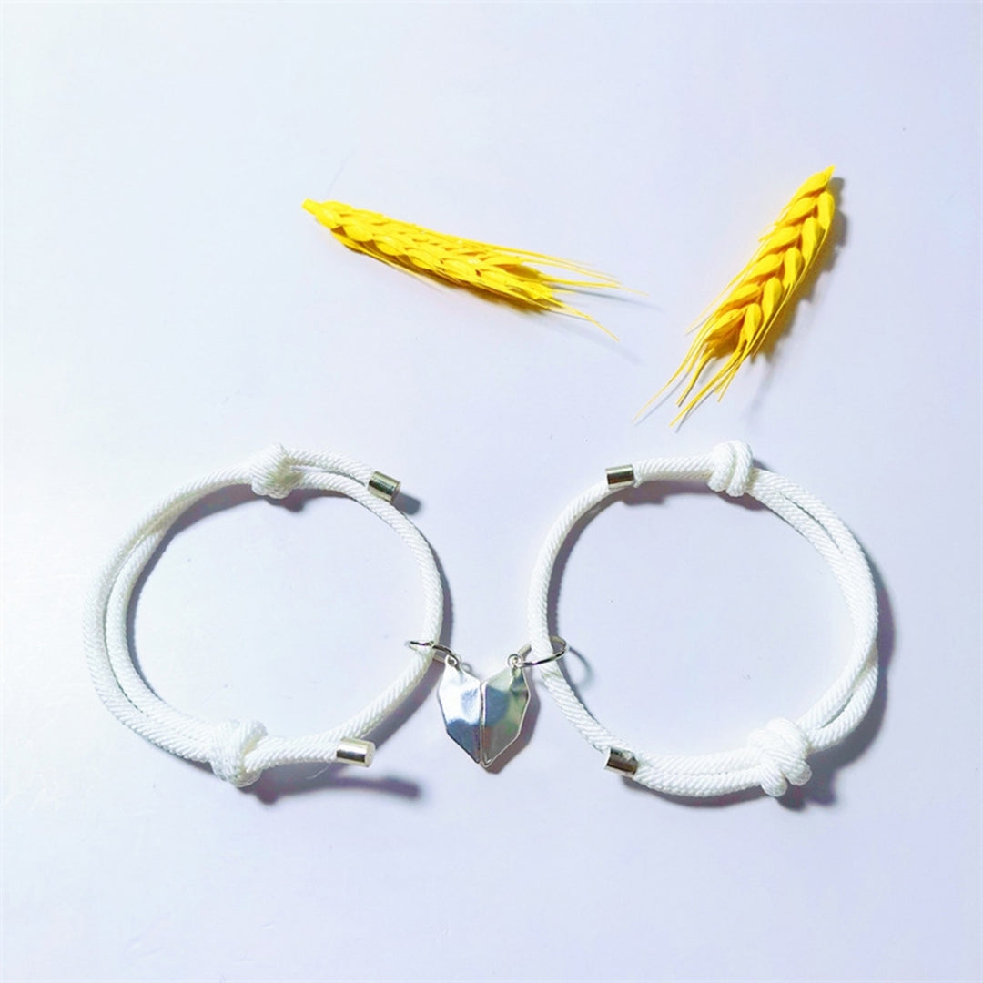 1 Pair Couple Bracelets Adjustable Length Heart Pendant Eye-catching Distance Magnet Attraction Bracelet for Home Image 9