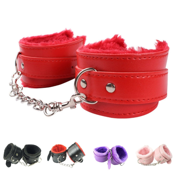 Unisex Bracelet Fluffy Plush Lining Faux Leather Warm Metal Chain Wrist Bracelet for Cosplay Image 1