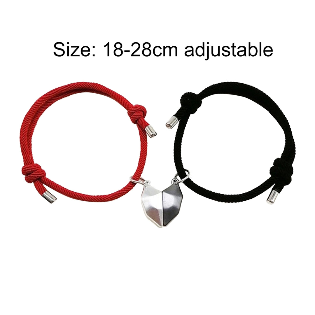 1 Pair Couple Bracelets Adjustable Length Heart Pendant Eye-catching Distance Magnet Attraction Bracelet for Home Image 12