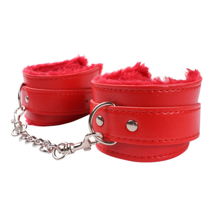 Unisex Bracelet Fluffy Plush Lining Faux Leather Warm Metal Chain Wrist Bracelet for Cosplay Image 3