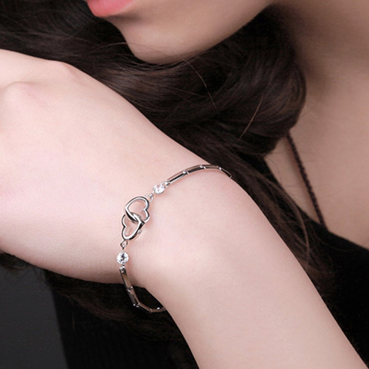 Eye-catching Bracelet Fine Workmanship Copper Charming Women Double Heart Hand Chain for Lover Image 6