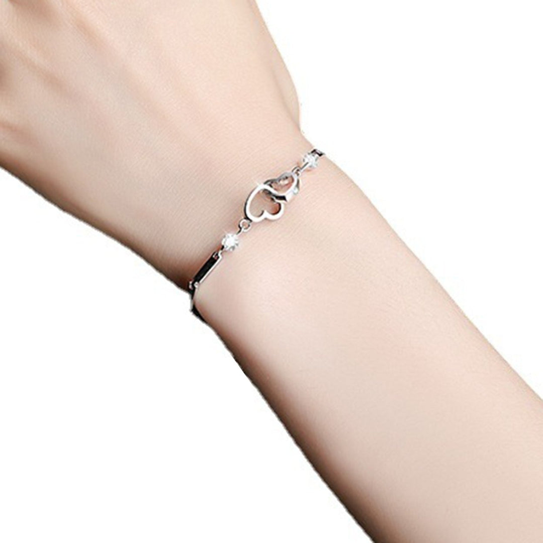 Eye-catching Bracelet Fine Workmanship Copper Charming Women Double Heart Hand Chain for Lover Image 12